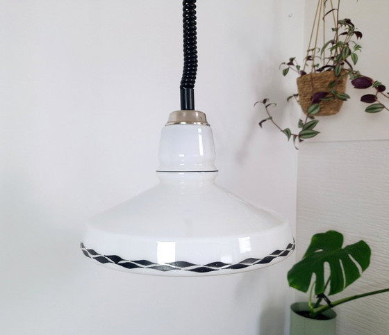 Image 1 of Mid-century White Opaline Glass Pendant Light / Vintage Ceiling Lamp / Retro Lightning / Home Decor / Yugoslavia / 1970s