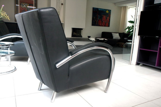 Image 1 of Zwei Molinari-Sessel, Modell Accademia, schwarzes Leder