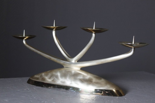 WMF Ikora - Chandelier Bougeoir 4 Feux Métal Argenté Période Art Déco 1930s – kandelaars en kaarsen, Metal (photo 2 of 9)