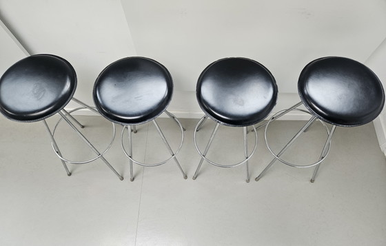 Image 1 of 4 sgabelli da bar vintage cromati neri