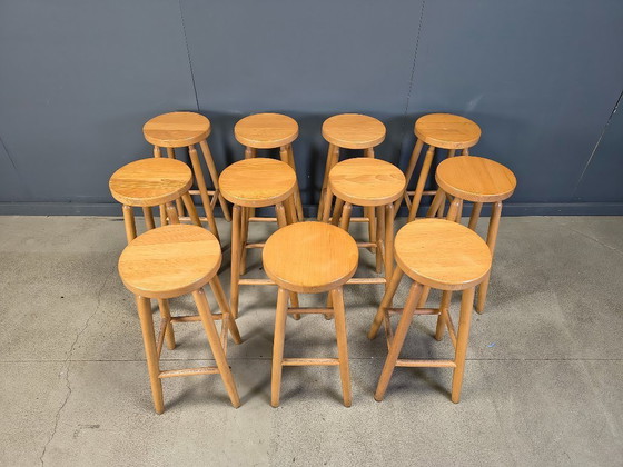 Image 1 of Alpine Style Chalet Stools in Wood, set of 11 - 1970s