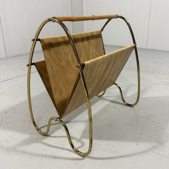 Image 1 of Brass & Rattan Magazine Holder 1950's