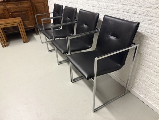 4 x Arco Frame Zwart Kalfsleder Nieuwstaat! – Eetkamerstoelen, Leather, Metal, Modern (photo 5 of 8)