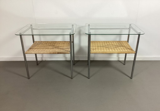 Ensemble de tables d'appoint vintage des années 80 en rotin chromé