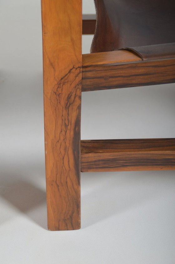 Image 1 of Set Franse zetels in olijfhout met tuigleer, jaren '70