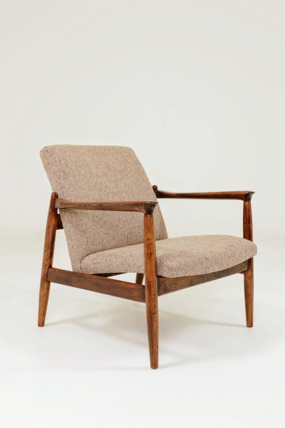 Image 1 of Pair Vintage Armchairs by Edmund Homa GFM 64, Tweed Upholstery, Poland, 1960s Refurbished MCM Design