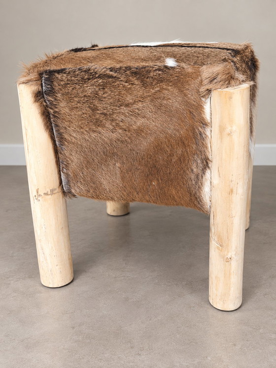 Vintage massief houten kruk met geitenhuid – Krukjes, Wood, Other (photo 4 of 5)