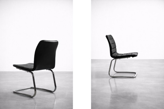 Image 1 of Vintage Mid-Century Minimalist Chrome & Black Leather Club Chairs from POL International, 1960s, Set of 2