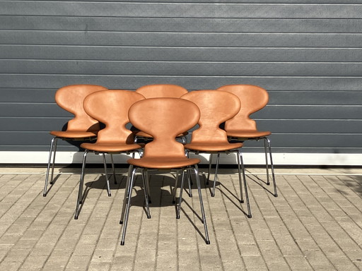 Fritz Hansen Ant (mier) chairs in Cognac leder NIEUWstaat!