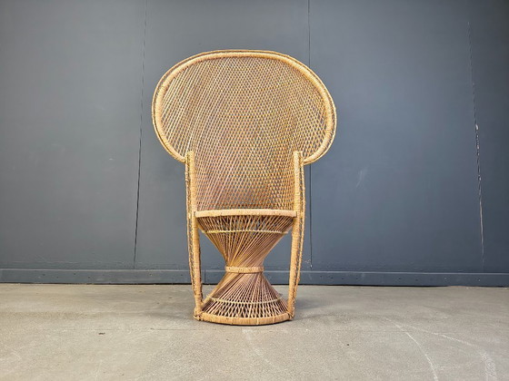 Image 1 of Fauteuil paon vintage en osier, années 1970
