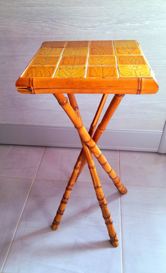 Image 1 of Tavolino in bambù e ceramica di Pierre Louis Brechat