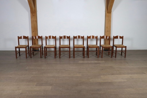 Chaises de salle à manger en chêne et jonc, France 1960S