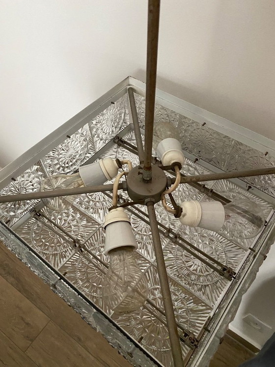 Image 1 of Lustre vintage en verre d'art et laiton de Kamenicky Senov, Tchécoslovaquie, années 1970