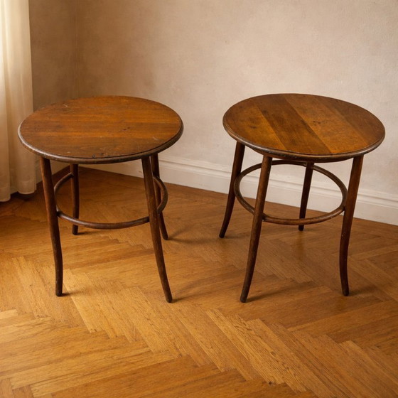 Image 1 of Vintage Bentwood Side Tables Thonet Style Wood Round Set of 2