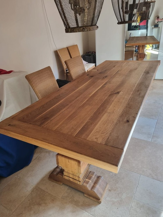 Image 1 of Table de monastère + 6 chaises en osier