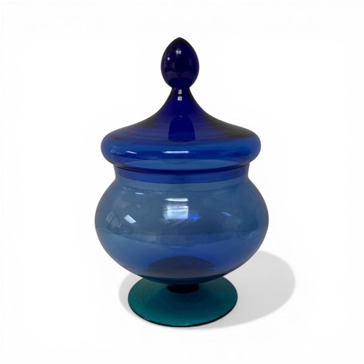 Bonbonnière en verre bleu Empoli vintage | Conception italienne