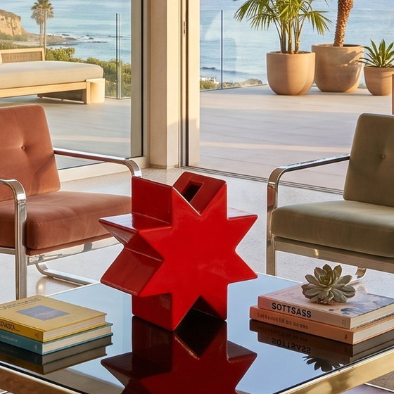 Image 1 of 1980s Ettore Sottsass "Hsing" Red Glazed Ceramic Vase for Alessio Sarri