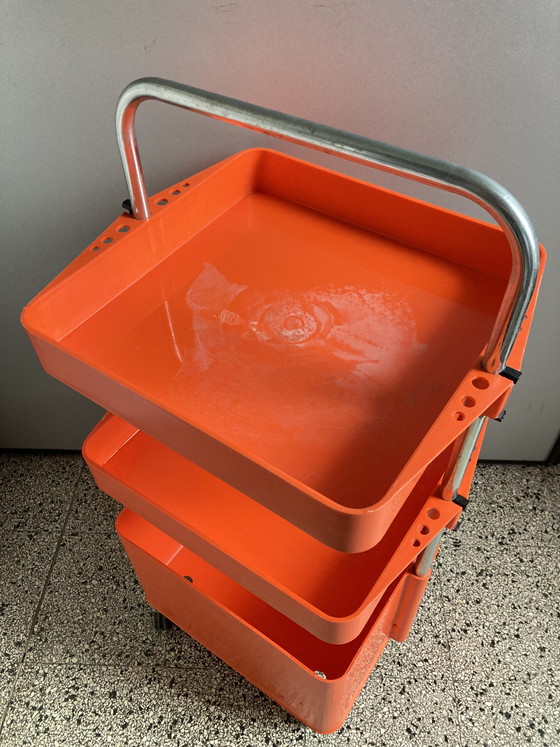 Image 1 of Carrello vintage anni '70 in plastica arancione, carrello di servizio, carrello bar