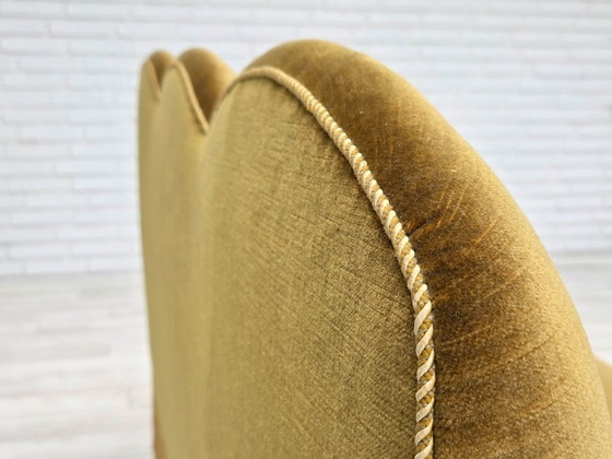 Image 1 of 1950s, 2 seater sofa/daybed, light green furniture velour, ash wood legs.