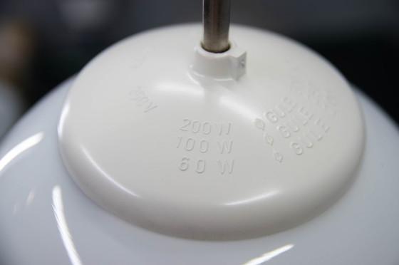 Image 1 of Hanglamp met opaalglazen bol uit de jaren 1940 | Vintage plafondlamp | Opnieuw bedraad
