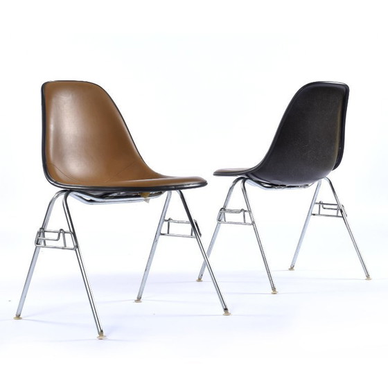 Image 1 of 6 Herman Miller Eames Stacking Shell Chairs with Brown Naugahyde Pads