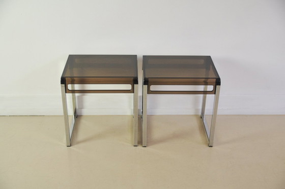 Image 1 of Conjunto de mesas auxiliares de plexiglás y cromo de Marc Berthier