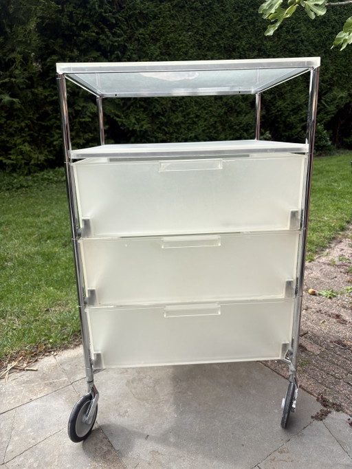 Meuble vintage Kartell Mobil 3 tiroirs 1 étagère / Blanc mat / Glace – ladekasten, Metal, Plastic