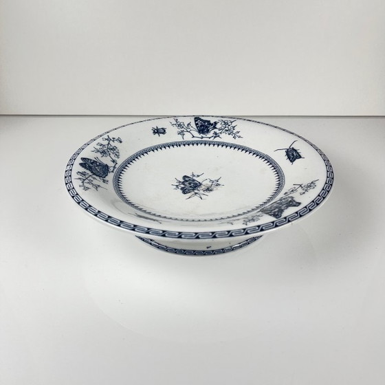 Image 1 of Low blue "Butterfly" compote dish on pedestal by Minton &co, England, 19th century