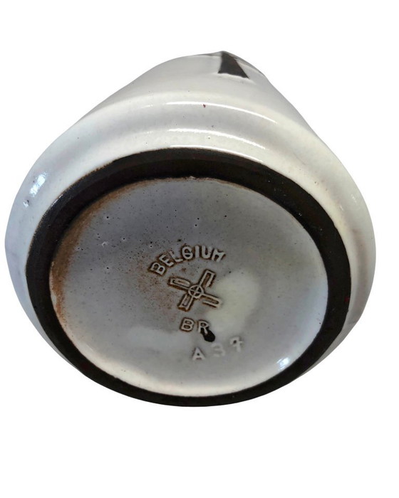 Image 1 of Rare Mid-Century Modern Belaire Rance Belgium Ceramic Pitcher - Pax Symbol ☧