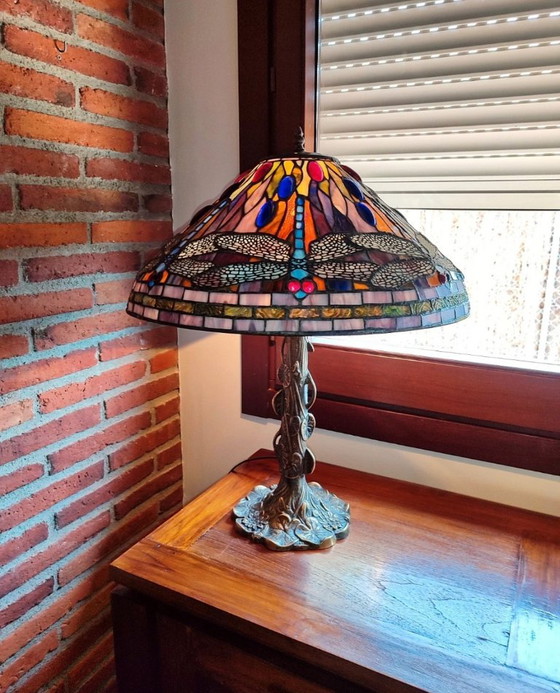 Tiffany Table Lamp – Dragonfly Model – Bronze Base – Crystal (photo 3 of 12)