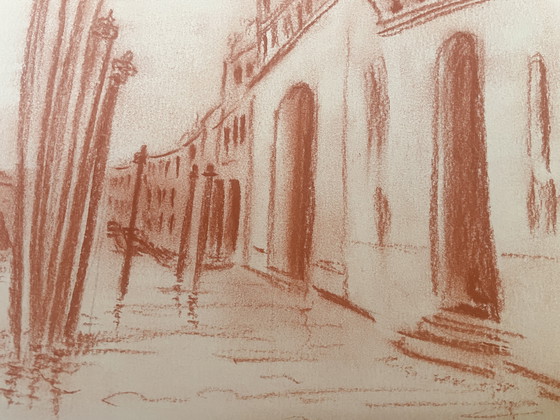 Image 1 of Gesigneerd Sanguine landschap Canal Grande Venetië