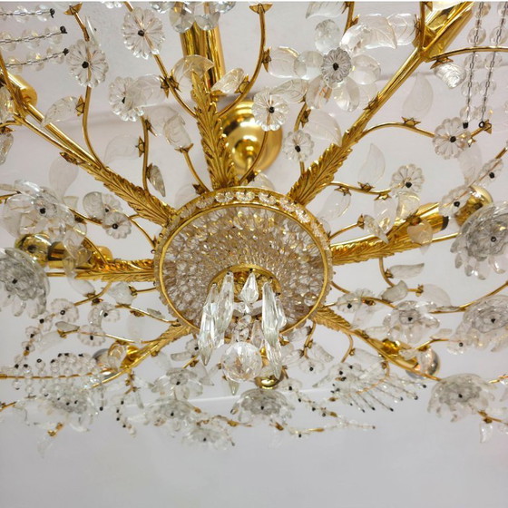 Image 1 of Ceiling lamp/low chandelier from Palwa, Germany. Unique, custom-made model. Crystal with a gilded frame. Mid-century 1970s.