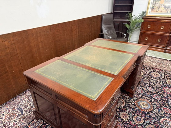 Scrivania Chesterfield inglese con pelle verde – Scrivanie, Leather, Wood (photo 16 of 20)