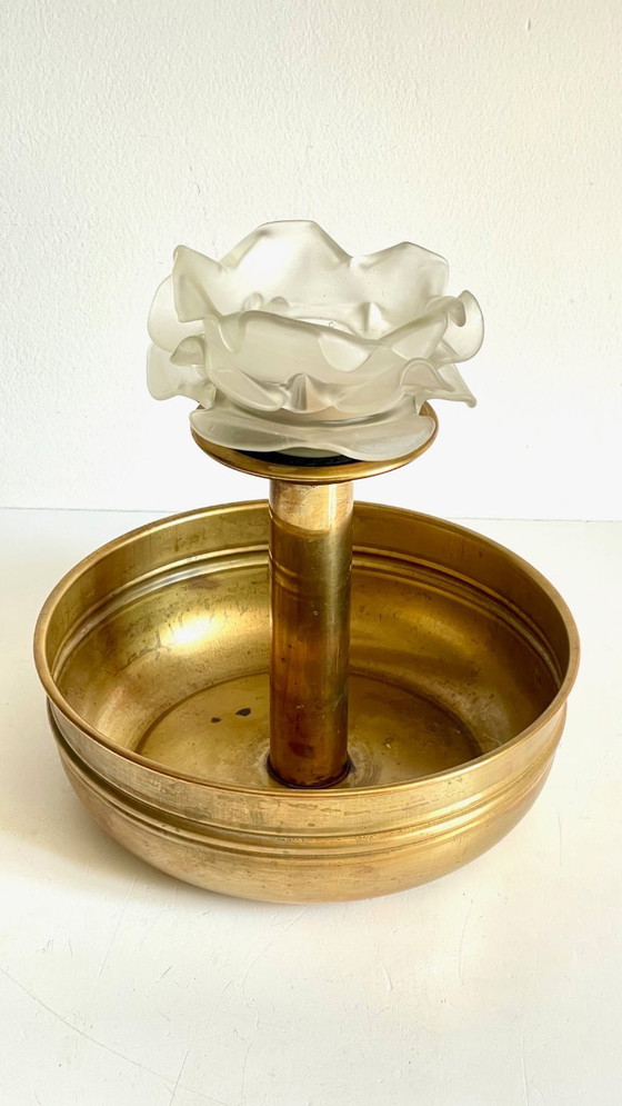 Image 1 of Centrotavola a ciondolo in ottone e vetro vintage