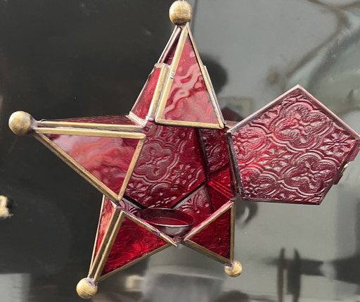 Handgefertigter Glasstern – Jugendstil-inspirierte Hängelaterne, ca. 1970er Jahre