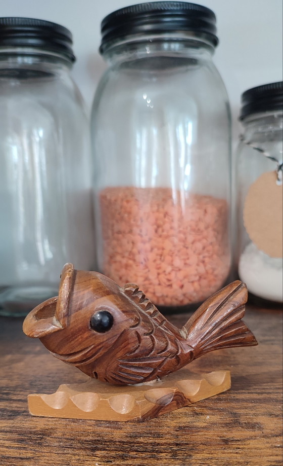 Paar antike, geschnitzte Zahnstocherhalter aus Holz in Fischform – poissons vintage sculptés (photo 10 of 11)
