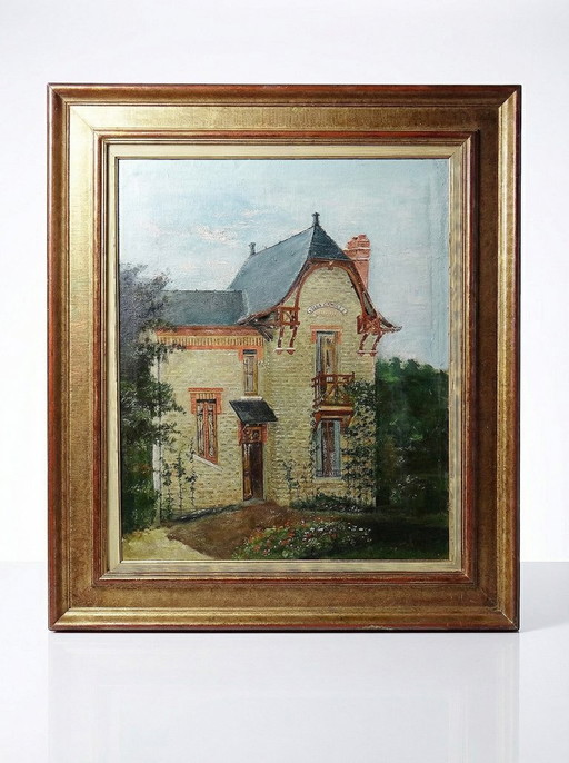 Gran cuadro "Villa Camille" de los años 40-60, óleo sobre lienzo, firmado por M. Lesoll.