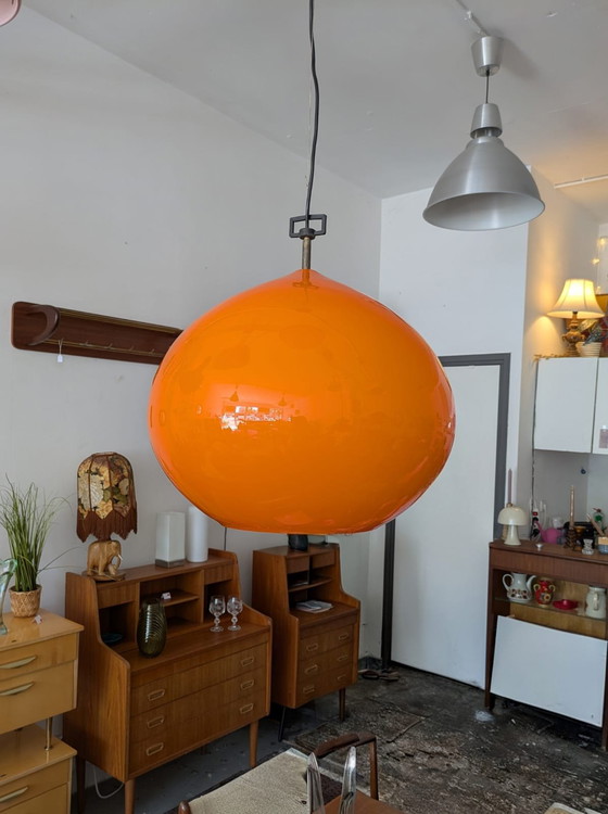 Image 1 of Vintage, Italian Orange Glass Pendant Lamp, Alessandro Pianon