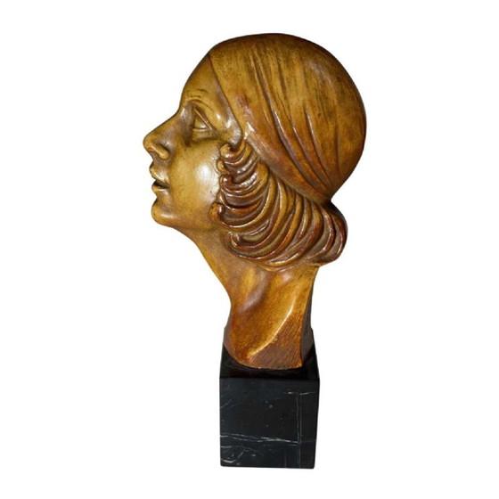 Terracotta Profiel van Garçonne Vrouw door Antonio Banchelli, 1925 – Beeldhouwkunst, Marble, Art Deco (photo 16 of 16)