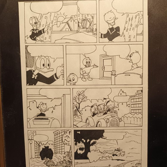 Original Dutch Donald Duck drawing in frame, Art, Glass, Metal, Black (photo 4 of 6)