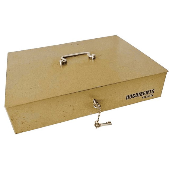 Vintage Documentenkluis Industriële Stalen Doos Geldkist Staal Beige Geld Box Met Hendel En Sleutel 1980's (photo 4 of 5)