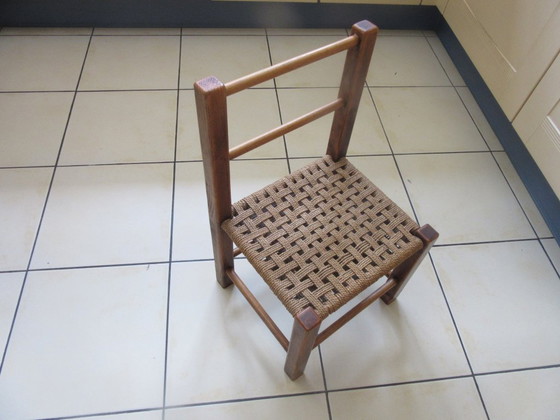 Image 1 of Vintage Child's Chair Dark Wood Woven Seat
