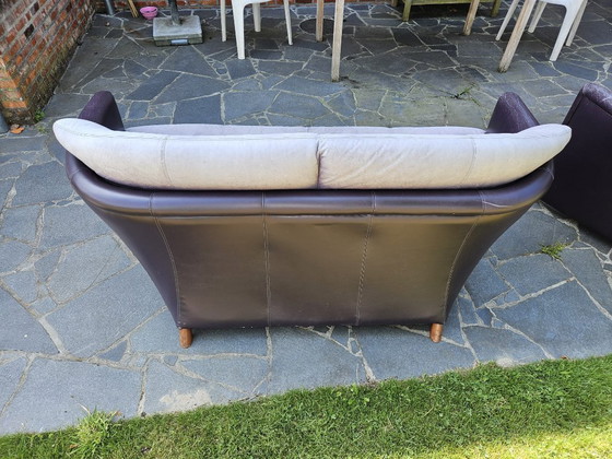 Image 1 of Leolux Excalibur 2.5-seater + 3-seater vintage design sofas (1991) - iconic Dutch design by Jan Armgardt in purple leather