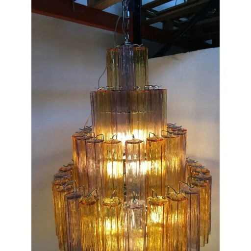 Lustre moderne italien en verre ambré et violet, inspiré des malles.
