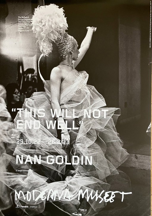 Nan Goldin, exibition poster  “This Will Not End Well” Naomi presenting a stage show, Boston (1973) fran The Other Side, 1992-20