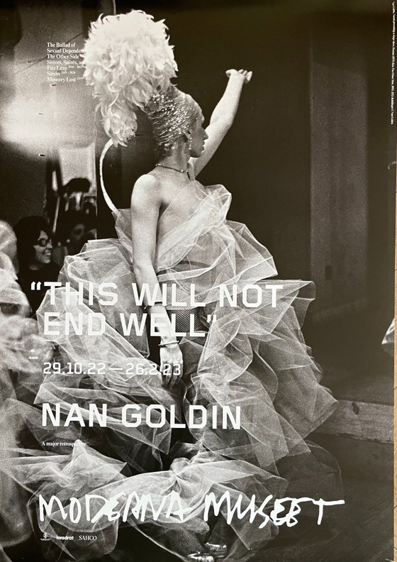Image 1 of Nan Goldin, exibition poster  “This Will Not End Well” Naomi presenting a stage show, Boston (1973) fran The Other Side, 1992-20