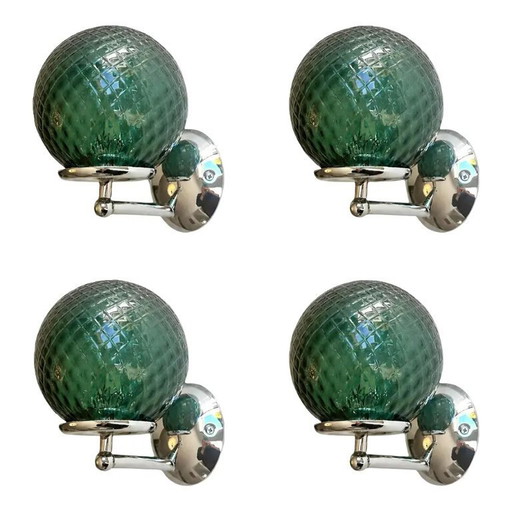 Lot of 4 Contemporary Green “Ballotton” Murano Glass Wall Sconces