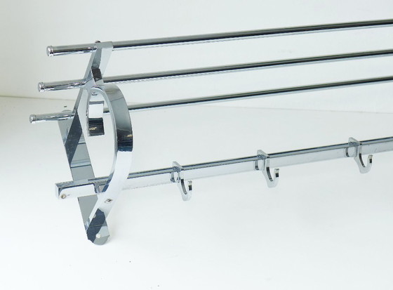 Image 1 of ART DECO Wardrobe Vintage Wall Coat Rack 1930s 1940s Chrome Silver Bauhaus Streamline