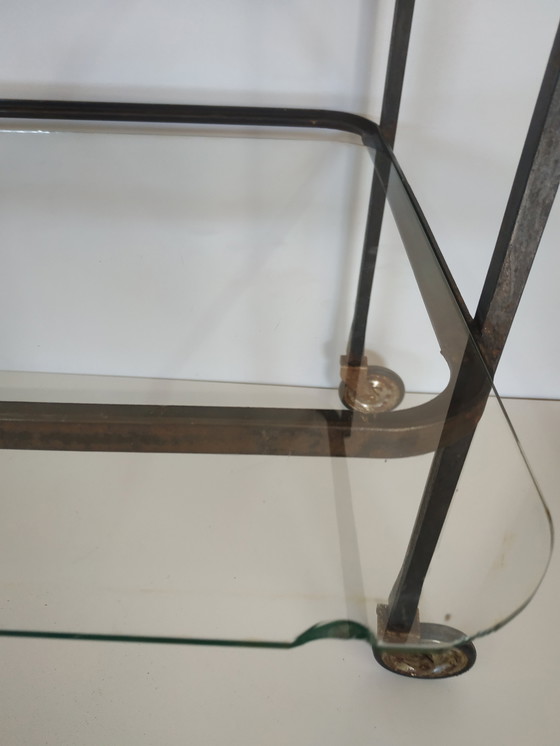 Image 1 of Carrello da giardino in metallo Brocante Carrello da portata Tavolo da giardino Piatti in vetro