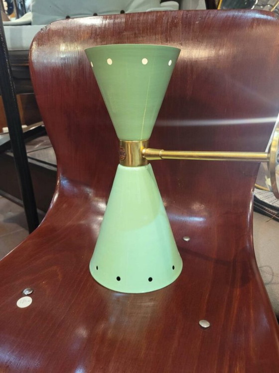 Wall light model Diablo Stilnovo 1950s, Metal, Brass, Green, Italian Design (photo 2 of 5)